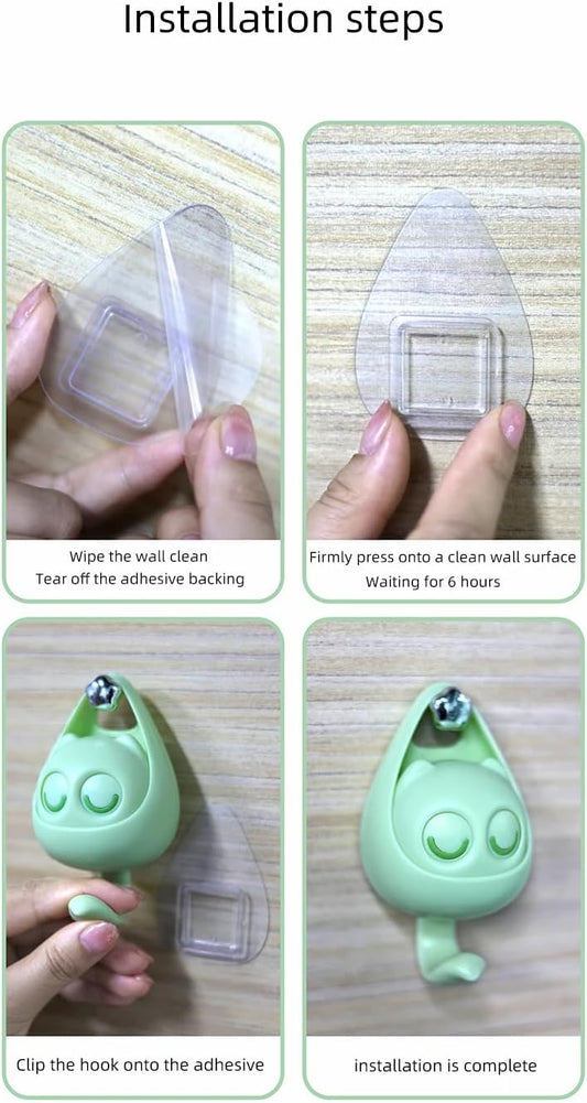 خطافات لاصقة متعددة الأغراض - حامل مفاتيح على شكل قطة لطيفة على الحائط